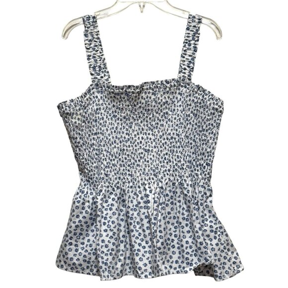 NWT GAP Blue White Ditsy Floral Print Smocked Peplum Cami Tank Top Womens XL - Picture 2 of 8